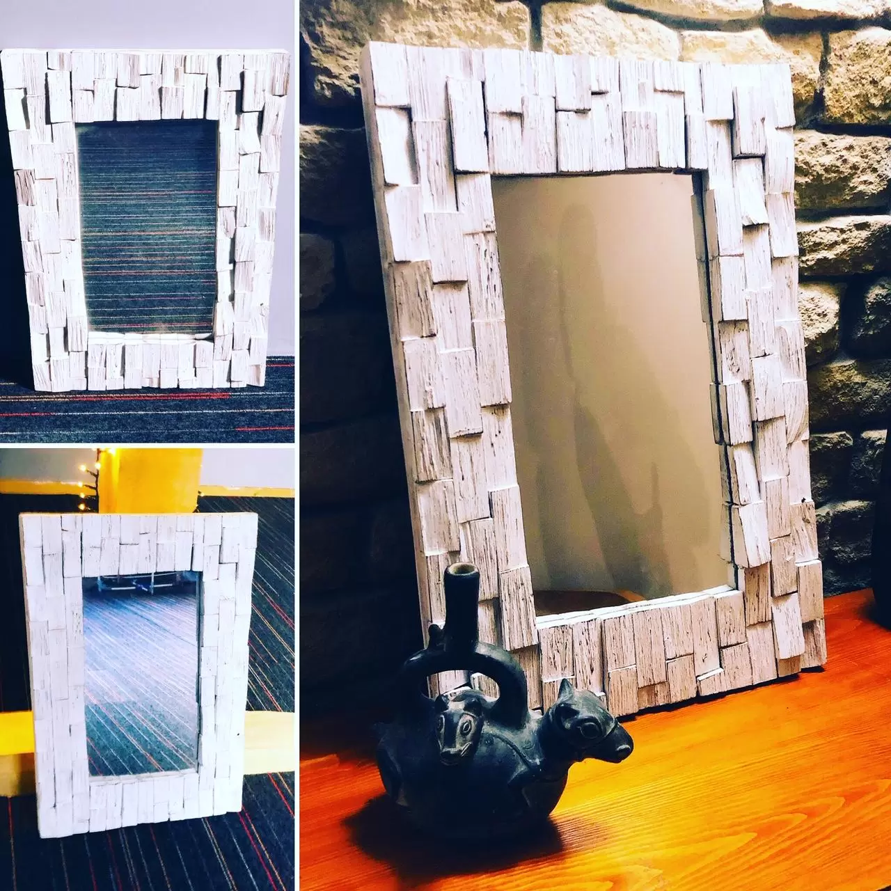 Tükör rusztikus fehér fa keretben (60*40 cm)